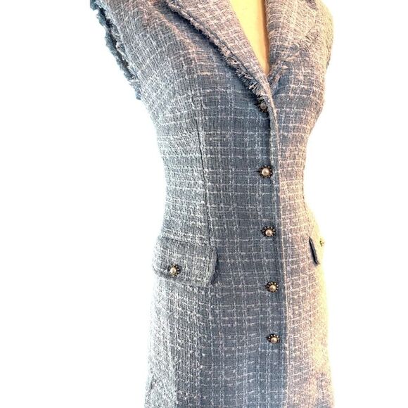 NWOT Maeve by ANTHROPOLOGIE Button Shirt Dress Tweed Light Blue Lined 2 Petite - Picture 3 of 12